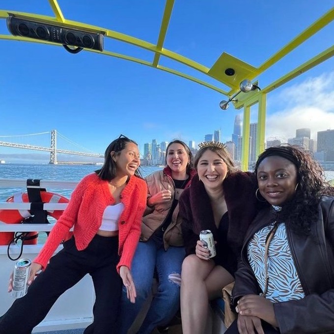 Group of Girls Posing with San Francisco Views on Boat