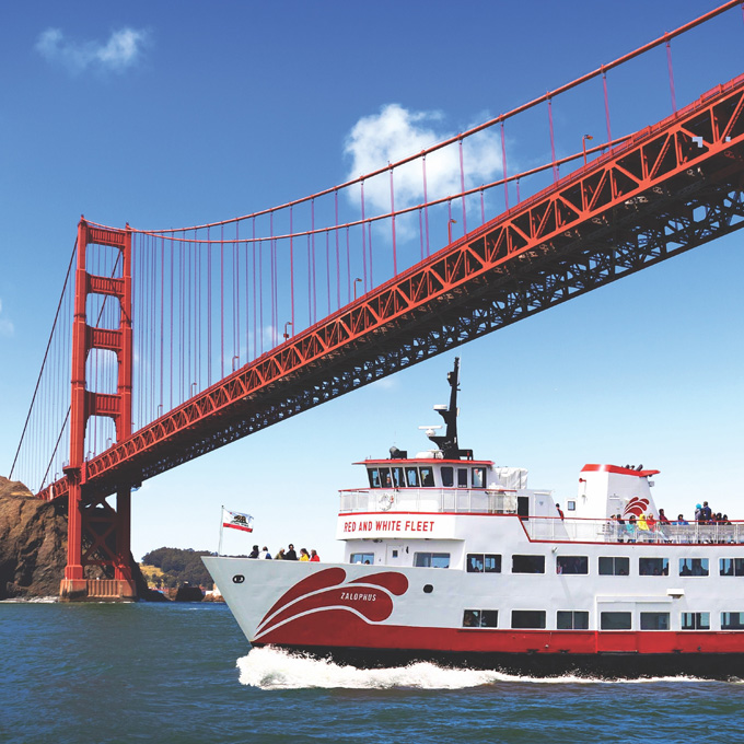 Red White Fleet under the Golden Gate Bridge