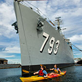 A ship in Boston with Kayaking 