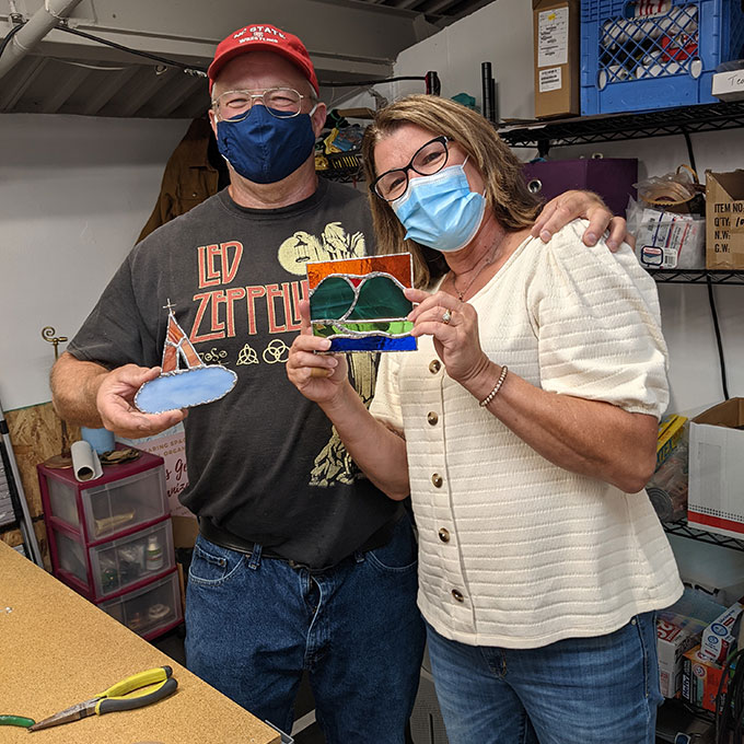 Couple at Stained Glass Workshop